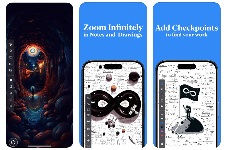 🧭 #应用限免 📂 软件名称：InfinitePro: Infinite Zoom Art 🍏 支持平台：#iOS 16.0+ 📊 软件价格：¥68.00 -> ¥0.00 🪟 软件简介：一款创意绘画应用，您可以在无限画布上进行草图、插图和设计，并且可以无限缩放