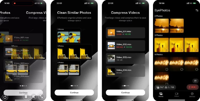 🧭 #应用限免 📂 软件名称：ByePhotos - 智能相册清理助手 🍏 支持平台：#iOS 17.0+ 📊 软件价格：内购限免 🪟 软件简介：一款用于智能管理和清理照片库的工具，支持查找重复照片和视频、按大小、日期和位置过滤和排序图片、智能推荐清理不清晰的照片，快速选择多张照片进行删除等功能，让您可以更加有效地管理相册，同时节省存储空间