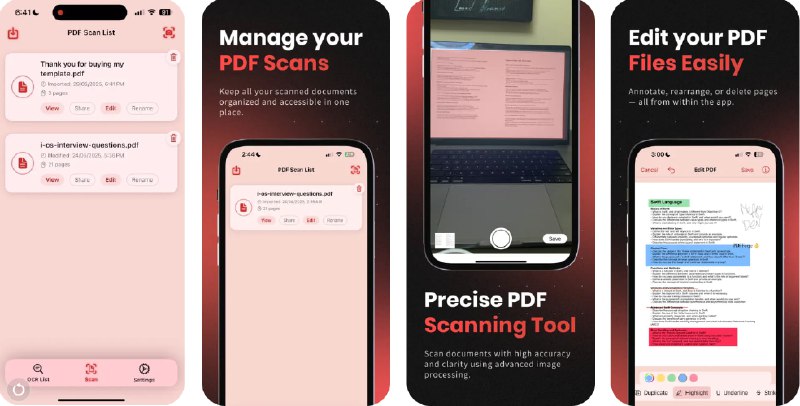 🧭 #应用限免 📂 软件名称：PDFForge - PDF Scanner & Edit 🍏 支持平台：#iOS 17 📊 软件价格：内购限免（若显示原价请重启应用） 🪟 软件简介：一款全能 PDF 扫描与编辑工具