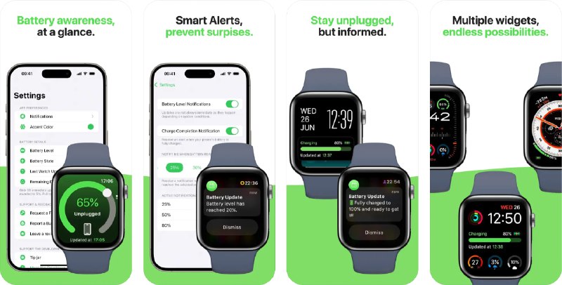 🧭 #应用限免 📂 软件名称：Unplugged: Battery Life Stats 🍏 支持平台：#iOS 17.0+ 📊 软件价格：内购限免 🪟 软件简介：一款专为 Apple Watch 用户设计的电池状态监控工具，让您直接在手腕上轻松查看手机电池状态