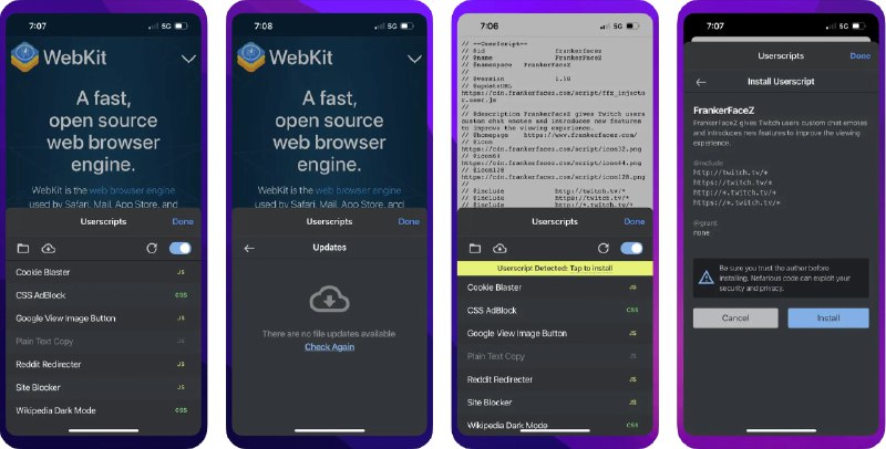 🧭 #优质应用 📂 软件名称：Userscripts 🍏 支持平台：#iOS 15.0+ #macOS 12.0+ 📊 软件价格：免费 🪟 软件简介：一款开源的 Safari 浏览器扩展，让您可以在网站上保存和执行 JavaScript 和 CSS 脚本，从而增强浏览体验