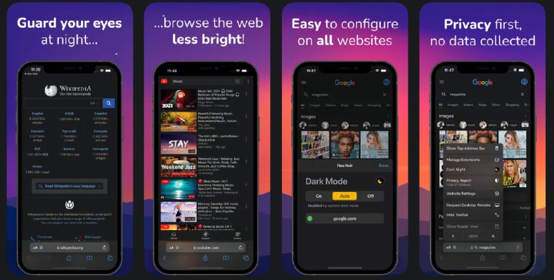 🧭 #应用限免 📂 软件名称：Dark Night - mode for Safari 🍏 支持平台：#iOS 15.0+ 📊 软件价格：¥18.00 -> ¥0.00 🪟 软件简介：一款深色模式应用，能够帮助您在使用 Safari 访问大部分网站时都不被闪瞎双眼