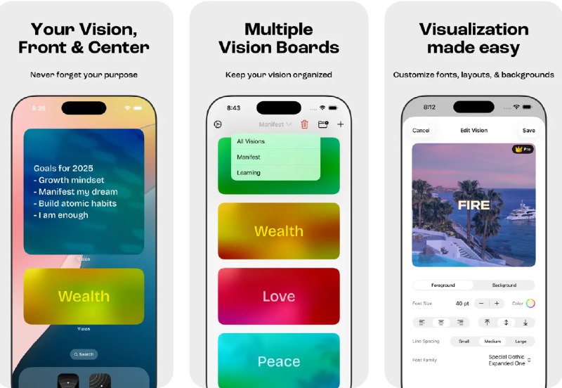 🧭 #应用限免 📂 软件名称：愿景 - 有目标地生活 🍏 支持平台：#iOS 17.0+ 📊 软件价格：内购限免 🪟 软件简介：一款帮你将目标转化为每日灵感的便签应用