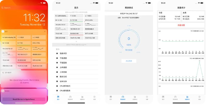 🧭 #应用限免 📂 软件名称：Net - 系统监测网速展示流量统计工具 🍏 支持平台：#iOS 12.0+ 📊 软件价格：内购限免 🪟 软件简介：一款实时监测设备网络速度及流量统计的工具