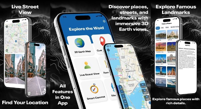 🧭 #应用限免 📂 软件名称：Zoom Earth: Street View-Satellite Map Live Camera 🍏 支持平台：#iOS 15.0+ 📊 软件价格：内购限免 🪟 软件简介：一款3D街景地图浏览工具，支持沉浸式3D街景探索、高清卫星地图、距离与面积测量、附近地点搜索