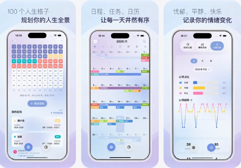 🧭 #应用限免 📂 软件名称：Rich Life - 人生计划倒数目标&时间规划 🍏 支持平台：#iOS 16.0+ 📊 软件价格：内购限免 🪟 软件简介：一款基于时间可视化的人生目标与时间规划工具，帮助您将梦想具体化为清晰的目标及可执行计划，强调自我觉察、目标显化与节奏调整