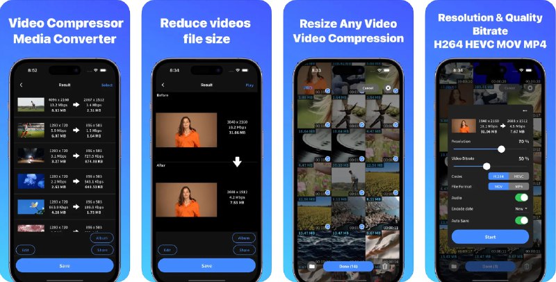 🧭 #应用限免 📂 软件名称：Batch Video Compressor: Saving 🍏 支持平台：#iOS 14.0+ 📊 软件价格：内购限免 🪟 软件简介：一款批量视频压缩工具，可一次性处理多条视频，支持自定义分辨率与比特率，选择编码器（H.264/HEVC）与格式（MP4/MOV），可选是否保留音频