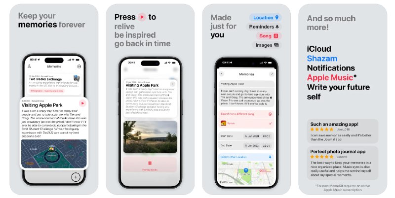🧭 #应用限免 📂 软件名称：MemoKit - Memories with Music 🍏 支持平台：#iOS 17.0+ 📊 软件价格：内购限免 🪟 软件简介：一款将珍贵的照片回忆与音乐联系起来的应用，为您提供一种多感官的方式来重温经历