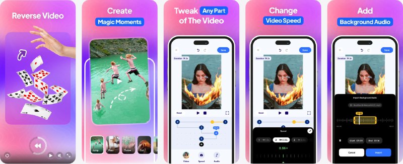 🧭 #应用限免 📂 软件名称：Reverse: Video Reverser 🍏 支持平台：#iOS 15.6+ 📊 软件价格：￥22.00 -> ¥0.00 🪟 软件简介：一款轻松为视频添加倒放与变速效果的编辑工具