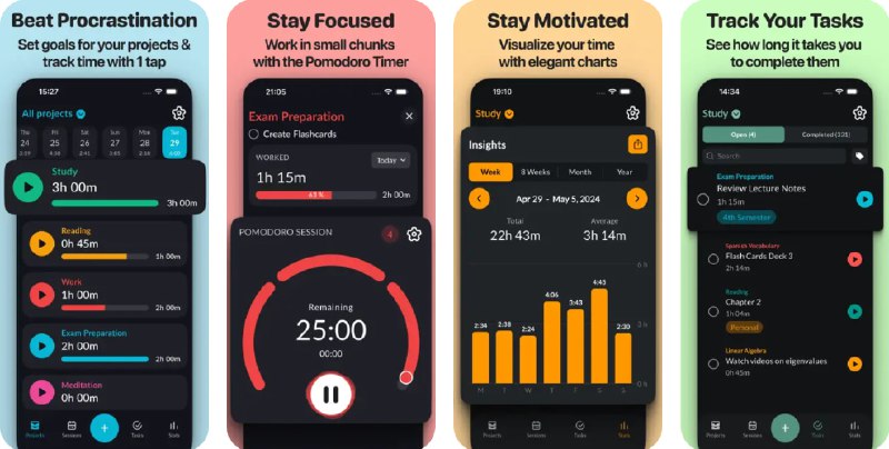 🧭 #应用限免 📂 软件名称：Pomodoro Timer: Time Balance 🍏 支持平台：#iOS 13.0+ 📊 软件价格：内购限免 🪟 软件简介：一款美观的番茄钟计时器和时间跟踪应用，帮助您集中注意力并实现目标
