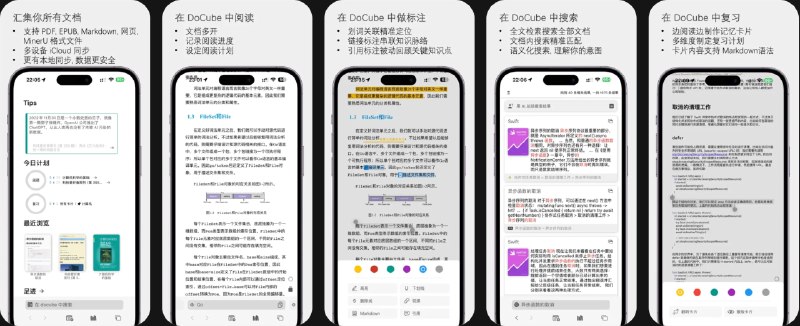 🧭 #应用限免 📂 软件名称：DoCube - 专业的电子书阅读与笔记工具 🍏 支持平台：#iOS 17.0+ 📊 软件价格：内购限免（从商店界面直接进入） 🪟 软件简介：一款出色的电子书阅读器与知识管理工具，支持PDF、EPUB、网页、Markdown全格式，提供多标签阅读、六种标注工具、Markdown笔记、记忆卡片生成、周计划复习等功能，打造从阅读到记忆的完整闭环