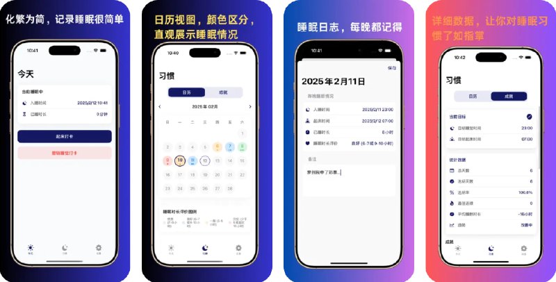 🧭 #应用限免 📂 软件名称：睡眠习惯 SleepHabit 🍏 支持平台：#iOS 15.6+ 📊 软件价格：¥22.00 -> ¥0.00 🪟 软件简介：一款帮助您建立和维持健康睡眠习惯的应用