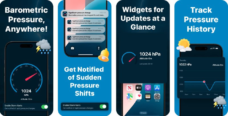 🧭 #应用限免 📂 软件名称：Barometer & Altimeter Offline 🍏 支持平台：#iOS 15.0+ 📊 软件价格：内购限免 🪟 软件简介：一款强大的气压与海拔高度追踪工具，支持离线工作