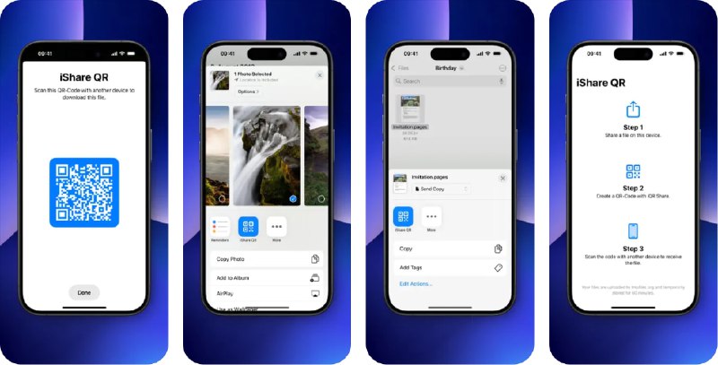 🧭 #应用限免 📂 软件名称：iShare QR 🍏 支持平台：#iOS 17.6+ 📊 软件价格：¥8.00 -> ¥0.00 🪟 软件简介：一款可以直接从任何应用分享各种文件类型（如文档、图片、视频和音频）的工具