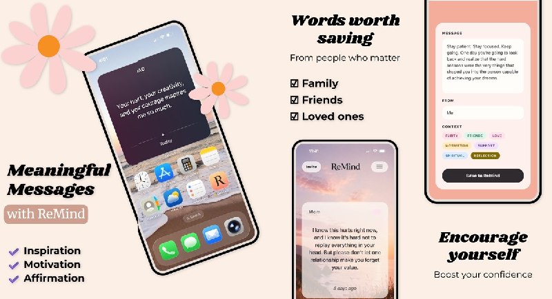 🧭 #应用限免 📂 软件名称：Message Diary - ReMind 🍏 支持平台：#iOS 15.6+ 📊 软件价格：内购限免 🪟 软件简介：一款珍藏重要短信和鼓励话语的日记应用，支持分类标签整理、桌面小组件每日灵感推送