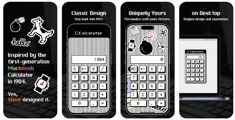 🧭 #应用限免 📂 软件名称：计算器 1984 🍏 支持平台：#iOS 15.0+ 📊 软件价格：内购限免 🪟 软件简介：一款像素风格的计算器应用，提供基本的数学运算功能，包括加法、减法、乘法和除法等