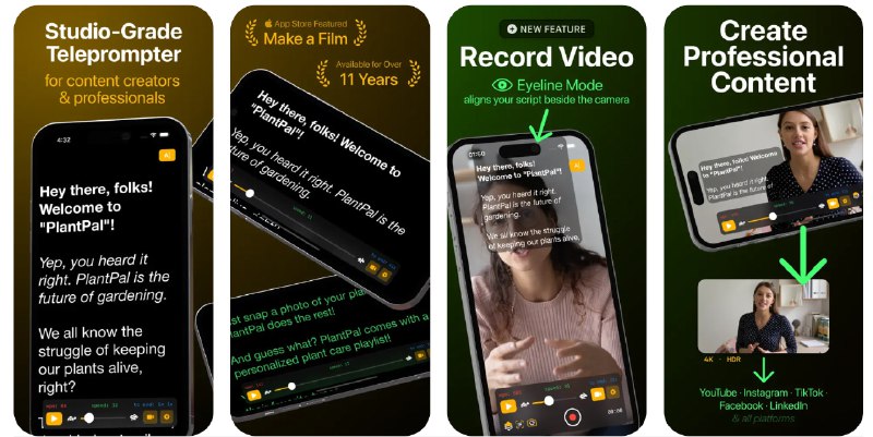 🧭 #应用限免 📂 软件名称：Teleprompter Video Camera 🍏 支持平台：#iOS 📊 软件价格：内购限免 🪟 软件简介：一个简单而专业的提词器应用，您只需要导入或粘贴文本即可快速开始，支持横屏竖屏、镜像显示、远程控制等功能，适用于视频制作、演示、会议、音乐表演等场合