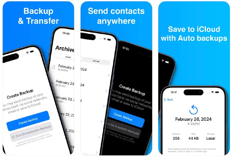 🧭 #应用限免 📂 软件名称：Contacts Transfer & Backup Pro 🍏 支持平台：#iOS 15.0+ 📊 软件价格：¥6.00 -> ¥0.00 🪟 软件简介：一款联系人备份应用，支持本地备份和 iCloud 备份两种模式，方便您在多台设备中访问联系人信息，您还可以设置自动备份以确保信息完整和安全