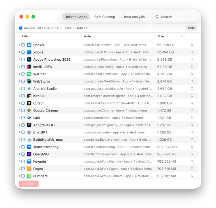 🧭 #优质应用 📂 软件名称：LittleClean 🍏 支持平台：#macOS  📊 软件价格：免费 🪟 软件简介：一款完全开源且免费的 macOS 深度垃圾清理与开发者环境管理工具