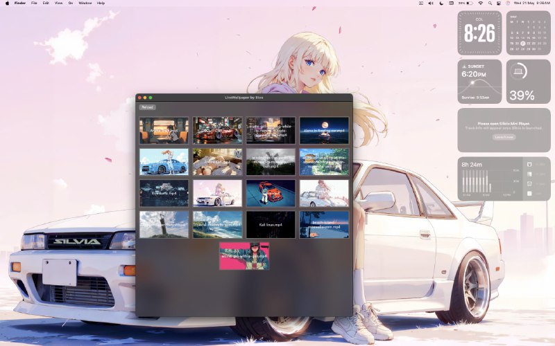 🧭 #优质应用 📂 软件名称：LiveWallpaperMacOS 🍏 支持平台：#macOS  📊 软件价格：免费 🪟 软件简介：一款开源的动态壁纸应用程序，允许用户将视频文件（支持.mp4和.mov格式）设置为桌面壁纸，可以通过Homebrew轻松安装该应用，并在应用程序文件夹中放置壁纸文件