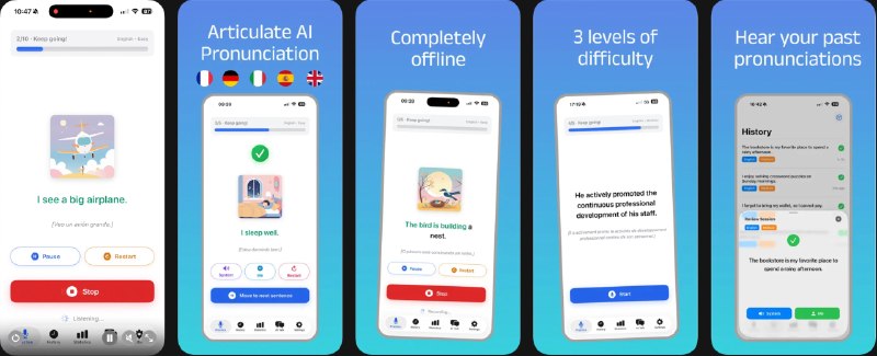 🧭 #应用限免 📂 软件名称：Articulate: AI Pronunciation 🍏 支持平台：#iOS 17.0+ 📊 软件价格：内购限免 🪟 软件简介：一款 AI 发音与口音训练应用，通过本地 AI 实时分析你的发音、重音、节奏和语调，帮助你在英语、西班牙语、法语等语言中说得更清晰自然