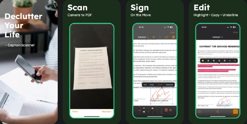 🧭 #应用限免 📂 软件名称：CaptainScanner: PDF Scanner 🍏 支持平台：#iOS 16.0+ 📊 软件价格：内购限免 🪟 软件简介：一款PDF扫描应用，您可以通过相机扫描、从相册导入或文件应用导入纸质文件、收据和笔记，并将其转换为PDF文件