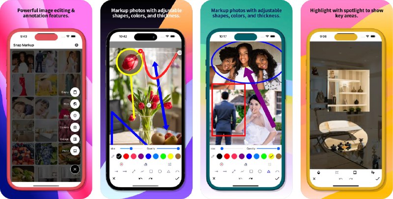 🧭 #应用限免 📂 软件名称：Snap Markup - 注释工具 🍏 支持平台：#iOS 14.0+ 📊 软件价格：¥15.00 -> ¥0.00 🪟 软件简介：一款强大的图像注释工具，您可以对照片和屏幕截图进行快速标注和注释，支持包括多种绘图工具、文本框和形状来突出显示重要信息，轻松表达想法