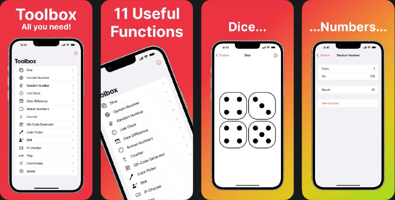 🧭 #应用限免 📂 软件名称：Toolbox - All you need 🍏 支持平台：#iOS 16.0+ 📊 软件价格：¥15.00 -> ¥0.00 🪟 软件简介：一款多功能工具应用，该应用集成了多种实用功能，如二维码扫描、日期间距计算、计数器、掷骰子、随机数选取等，可用于解决一些生活选择题