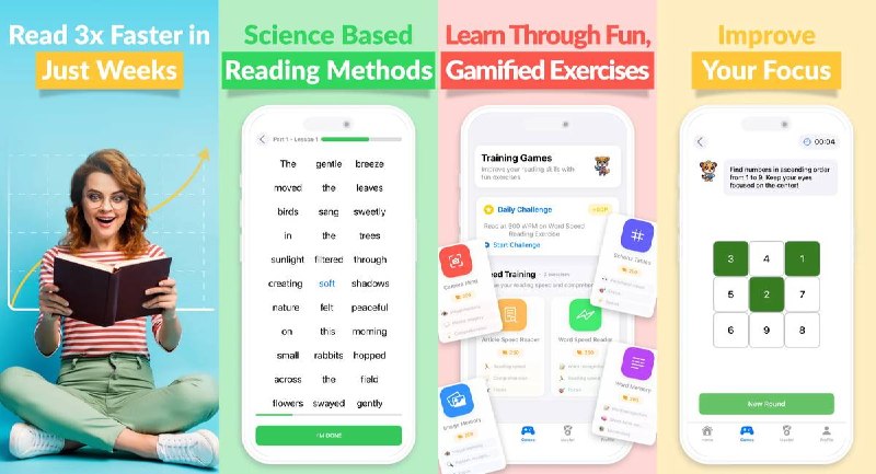 🧭 #应用限免 📂 软件名称：Speed Reading Learn 3x Faster 🍏 支持平台：#iOS 16+ 📊 软件价格：内购限免 🪟 软件简介：游戏化阅读训练应用，通过个性化学习路径和科学方法提升阅读速度与理解力