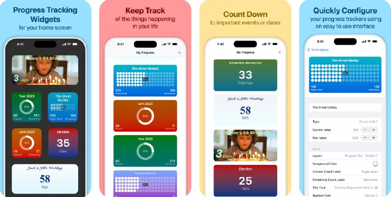 🧭 #应用限免 📂 软件名称：My Progress Tracker & Widgets  🍏 支持平台：#iOS 16.0+ 📊 软件价格：内购限免（主页点击左下角小锁） 🪟 软件简介：一款进度管理应用，帮助您记录各种生活进展