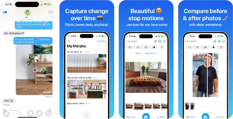 🧭 #应用限免 📂 软件名称：Before and After Photo Compare 🍏 支持平台：#iOS 17.2+ 📊 软件价格：内购限免 🪟 软件简介：一款帮助您创建高质量的前后对比照片和延时记录的视频制作工具，适用于体重变化、家居改造、烘焙等场景
