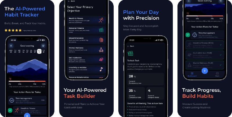 🧭 #应用限免 📂 软件名称：AI Planner Habit Tracker 🍏 支持平台：#iOS 15.1+ 📊 软件价格：内购限免 🪟 软件简介：一款个人成长和自我提升的智能计划与习惯追踪应用