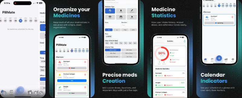 🧭 #应用限免 📂 软件名称：PillMate – Medicine Tracker  🍏 支持平台：#iOS 17+ 📊 软件价格：内购限免 🪟 软件简介：一款智能用药提醒与服药记录工具，帮助你稳定坚持吃药、保健品和维生素