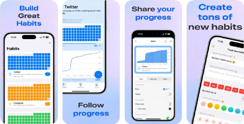 🧭 #应用限免 📂 软件名称：Habit Tracker 90 Day challenge 🍏 支持平台：#iOS 17.0+ 📊 软件价格：内购限免 🪟 软件简介：一款习惯追踪应用，支持90天的进度可视化、详细的数值记录，以及可分享的热图和图表，让您可以轻松跟踪自己的习惯进展，激励自己完成目标