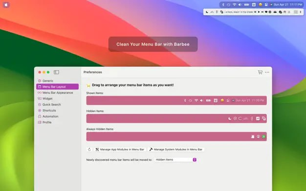🧭 #应用限免 📂 软件名称：Barbee 🍏 支持平台：#macOS 11.0+ 📊 软件价格：内购限免 🪟 软件简介：一款菜单栏图标管理助手，允许用户根据自己的需求管理菜单栏项目