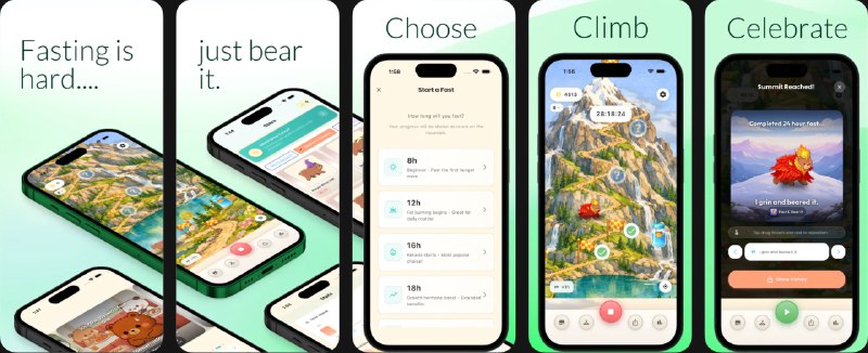 🧭 #应用限免 📂 软件名称：Fast & Bear It 🍏 支持平台：#iOS 13.0+ 📊 软件价格：内购限免 🪟 软件简介：一款将断食过程游戏化的健康应用