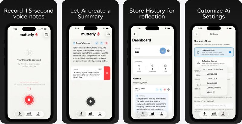 🧭 #应用限免 📂 软件名称：Mutterly 🍏 支持平台：#iOS 17.0+ 📊 软件价格：￥22.00 -> ¥0.00 🪟 软件简介：一款语音日记应用