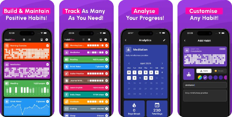 🧭 #应用限免 📂 软件名称：习惯跟踪 - HabitBox 🍏 支持平台：#iOS 15.1+ 📊 软件价格：内购限免（若不显示价格重启应用，原价较高注意确认免费再点订阅） 🪟 软件简介：一款全能习惯追踪器，帮助您养成好习惯或打破坏习惯循环