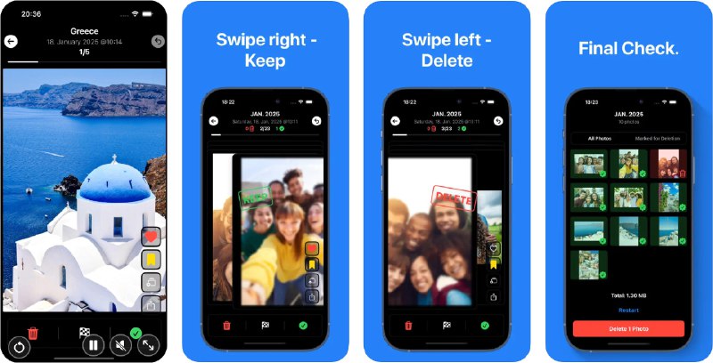 🧭 #应用限免 📂 软件名称：Cleanup Photos Guru: Unroller 🍏 支持平台：#iOS 17.0+ 📊 软件价格：内购限免 🪟 软件简介：一款照片清理工具，可通过简单手势向左滑动删除照片，向右滑动保留照片，您可以根据相册、月份或分类（如收藏夹、实况照片、截图、随机选择等）进行过滤，快速清理重复、模糊图像或不必要的截图，从而轻松管理与美化相册，让重要回忆得以留存