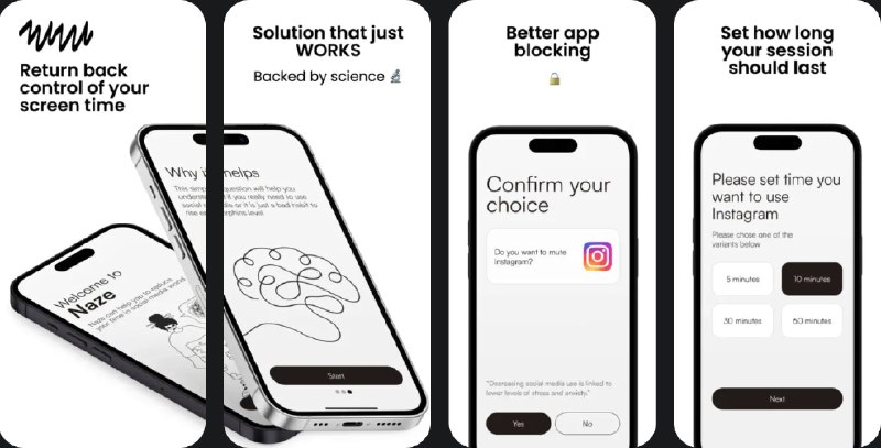 🧭 #应用限免 📂 软件名称：Naze: Screen Time Control 🍏 支持平台：#iOS 17.0+ 📊 软件价格：内购限免 🪟 软件简介：一款帮助您控制数字习惯的应用，减少无意识的手机使用和社交媒体的时间浪费
