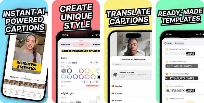 🧭 #应用限免 📂 软件名称：Captions For Videos – AutoCaps 🍏 支持平台：#iOS 17.0+ 📊 软件价格：内购限免 🪟 软件简介：一款基于 AI 的自动字幕和视频编辑工具，能够快速生成专业字幕并通过强大的内置视频编辑器精细调整内容
