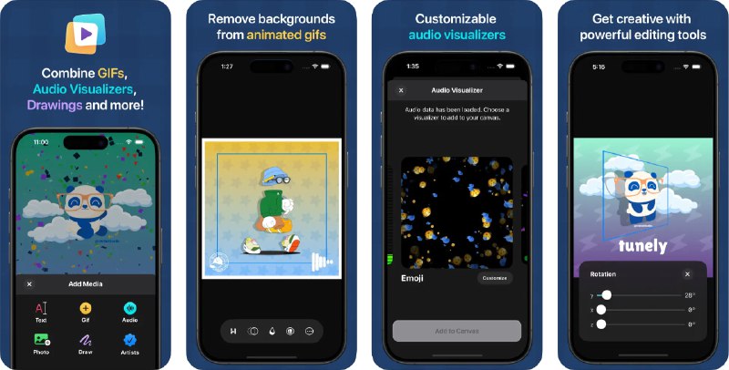🧭 #应用限免 📂 软件名称：Tunely: GIF & Video Maker 🍏 支持平台：#iOS 17.0+ 📊 软件价格：¥8.00 -> ¥0.00 🪟 软件简介：一款强大的 GIF 和视频制作工具，该应用提供了丰富的编辑功能，包括一键去除背景、添加文本、贴纸、滤镜等，帮助您制作个性化的作品