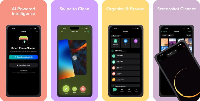 🧭 #应用限免 📂 软件名称：Snapure: Secure Photo Cleaner 🍏 支持平台：#iOS 17.6+ 📊 软件价格：￥22.00 -> ¥0.00 🪟 软件简介：一款利用 AI 智能分析和清理照片库的工具