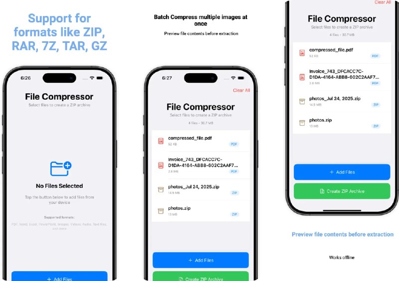 🧭 #应用限免 📂 软件名称：Zip File Manager: Zip & Files 🍏 支持平台：#iOS 18.5+ 📊 软件价格：￥38.00 -> ¥0.00 🪟 软件简介：一款多功能文件压缩与管理工具，支持对 .zip、.rar、.7z 等多种格式文件的压缩、解压及管理