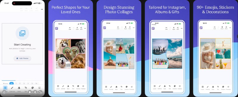🧭 #应用限免 📂 软件名称：Photo Collage: Grid Maker 🍏 支持平台：#iOS 13.0+ 📊 软件价格：￥15.00 -> ¥0.00 🪟 软件简介：一款照片拼贴与图片编辑应用，提供 100+ 专业布局（包括网格、心形、星形、圆形、三角形、斜角、波浪等），支持智能按照片数量筛选模板
