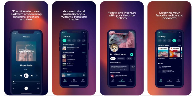 🧭 #应用限免 📂 软件名称：Winamp 🍏 支持平台：#iOS 14.0+ 📊 软件价格：免费 🪟 软件简介：一款多功能音乐播放器应用，您可以使用该应用播放本地音乐文件、Fanzone曲目、播客和广播电台，支持根据个人喜好打造专属音乐库