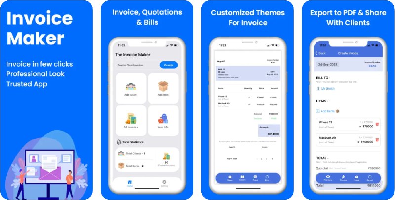 🧭 #应用限免 📂 软件名称：Easy Invoice & Receipt Maker 🍏 支持平台：#iOS 15.0+ 📊 软件价格：内购限免 🪟 软件简介：一款简便的发票和收据生成工具，您可以快速创建专业的发票、收据、报价单及费用报告，支持自定义公司标识和详细信息