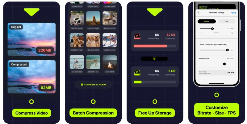 🧭 #应用限免 📂 软件名称：Compress: Video Compressor 🍏 支持平台：#iOS 12.1+ 📊 软件价格：¥18.00 -> ¥0.00 🪟 软件简介：一款视频压缩应用，允许您在设备上压缩视频以节省存储空间，而不会影响内容的质量