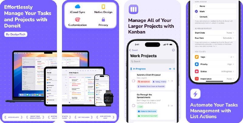 🧭 #应用限免 📂 软件名称：任务清单 - Doneit 🍏 支持平台：#iOS 17.0+ #macOS 14.0+ 📊 软件价格：内购限免 🪟 软件简介：一款项目和任务管理器，你可以使用文件夹、标签、优先级、状态等多种方式管理任务和子任务，并支持智能类别与各种视图（列表、网格、面板、时间线等）