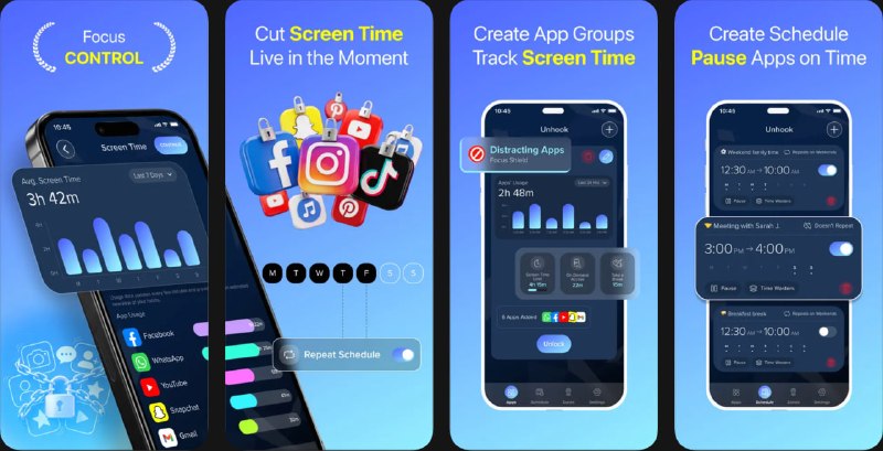 🧭 #应用限免 📂 软件名称：Unhook: App Blocker & Focus 🍏 支持平台：#iOS 18.0+ 📊 软件价格：内购限免 🪟 软件简介： 一款专注力管理工具，支持按时间表和地理位置自动屏蔽干扰性应用和网站，可对应用分组管理，帮助用户摆脱手机成瘾，让专注成为默认状态